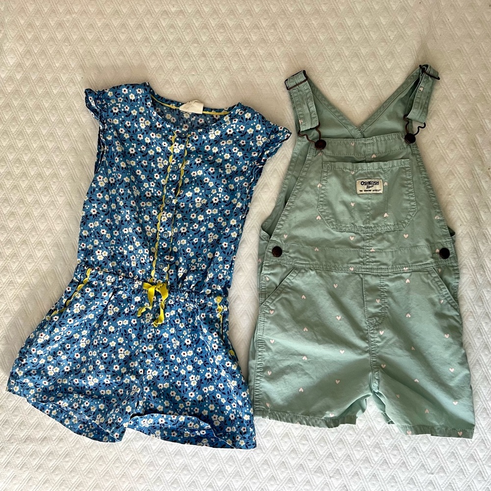 Mini Boden Romper size 5-6 and OshKosh shortalls size 5T